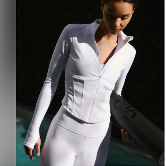 ALO Yoga Airbrush Corset Full Zip Up Jacket in White Women's - Picture 1 of 11